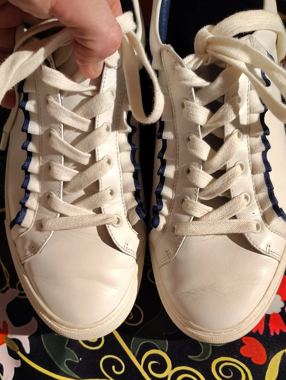 Tory Burch  Sport White Leather Sneakers with Navy Trim Size 10